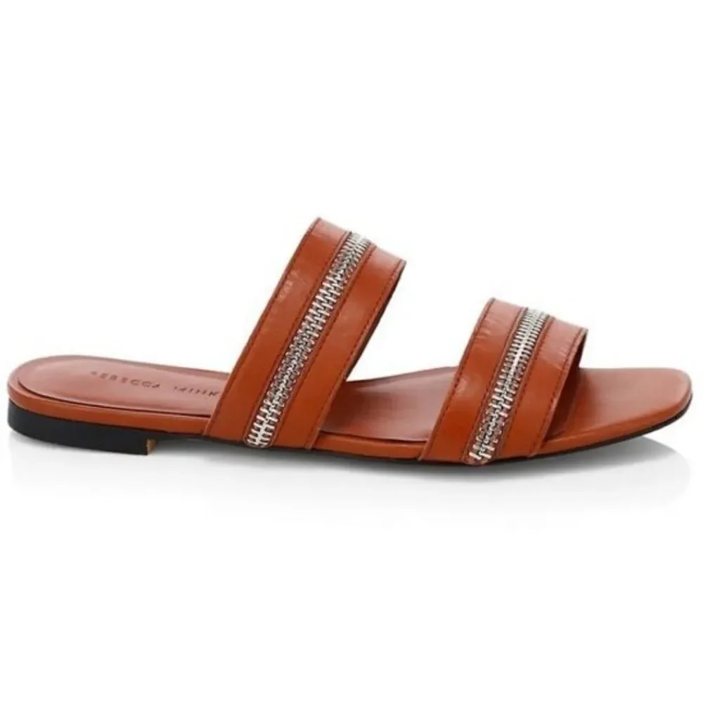 Rebecca Minkoff Marciann Brown Sandals with Silver Zipper